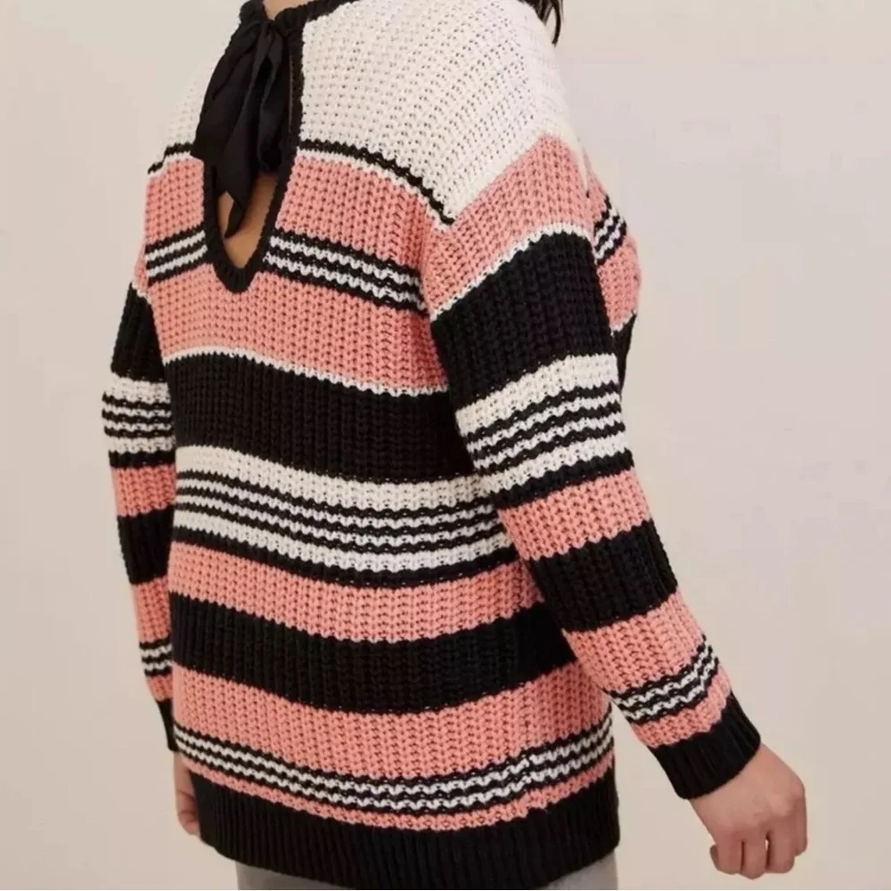 Torrid Pink Multi Stripe Cable Pullover‎ Tie Back Sweater Size 1X